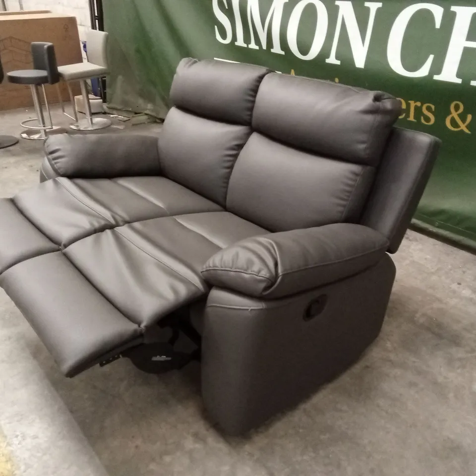 EDISON 2 SEATER LUXURY FAUX LEATHER MANUAL RECLINER SOFA - CHARCOAL RRP £649