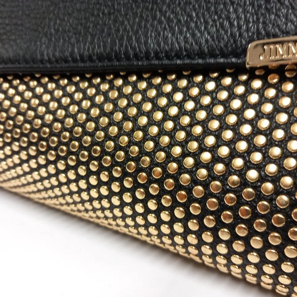 JIMMY CHOO BLACK AND GOLD LEATHER STUD LARGE CLUTCH BAG