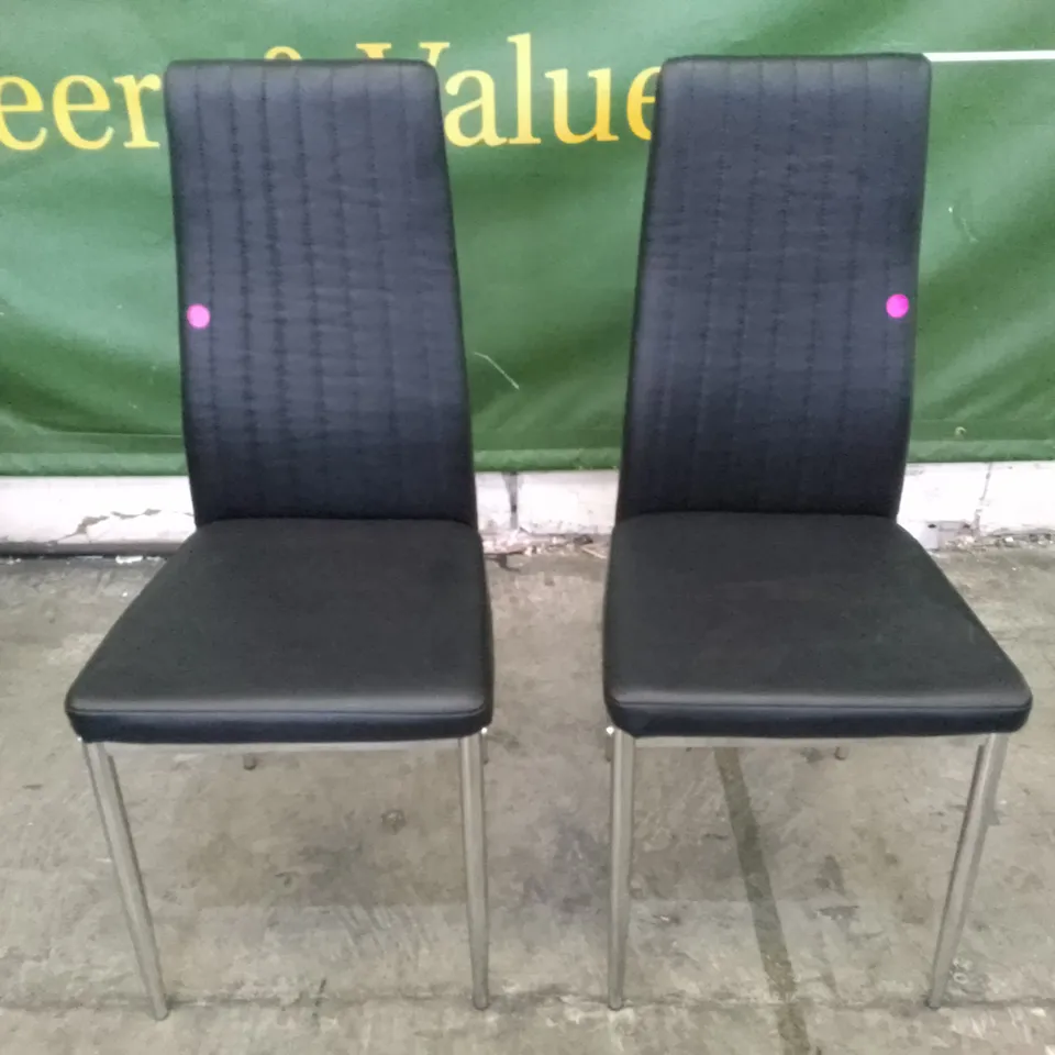 SET OF 2 NEW RENZO BLACK LEATHER DINING CHAIRS (CHROME LEG)