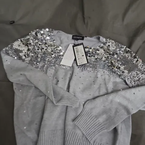 SOSANDAR GREY SEQUIN-EMBELLISHED KNIT JUMPER – SIZE M