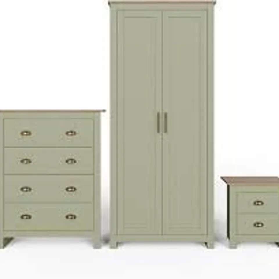 BOXED GFW LANCASTER SAGE GREEN 3 PIECE BEDROOM FURNITURE SET (4 BOXES)