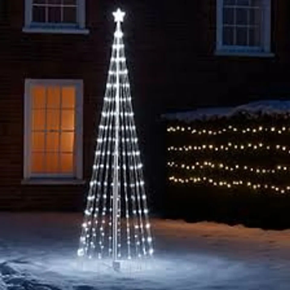 BOXED NEO 10FT WHITE WATERFALL LED OUTDOOR CHRISTMAS TREE LIGHT CASCADING STAR TREE WITH 5M LEAD MULTI FUNCTION MODES