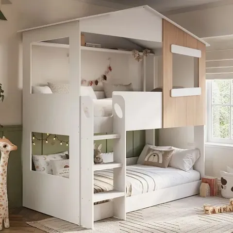 BOXED FLAIR DREAMLAND HOUSE BUNK BED - WHITE/OAK (4 BOXES)