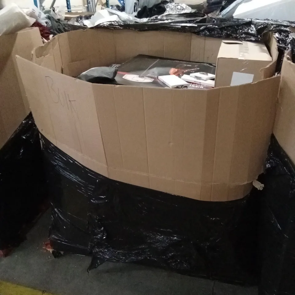 PALLET OF ASSORTED HOUSEHOLD GOODS AND PRODUCTS TO INCLUDE; SCREEN PROTECTORS, BASKET BALL HOOP, MOP, BUILDERS BUCKET ETC