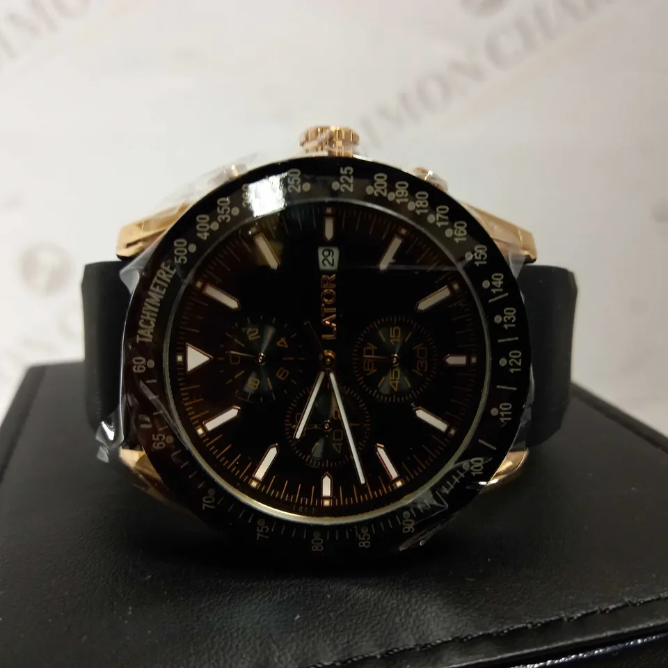 LATOR CALIBRE BLACK DIAL RUBBER STRAP WATCH RRP £550