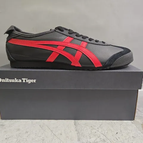 BOXED PAIR OF ONITSUKA TIGER SHOES IN BLACK/RED SIZE UK 9
