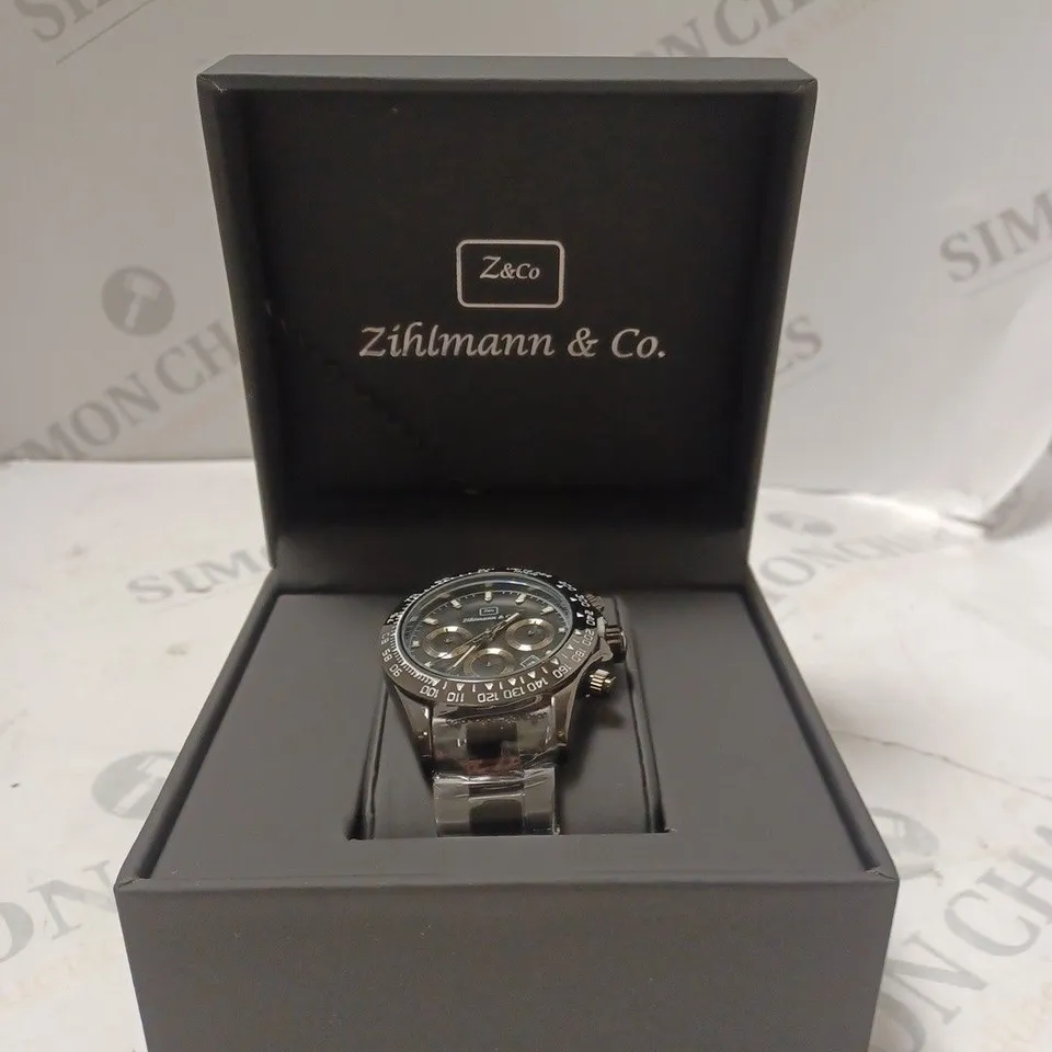 MENS ZIHLMANN & CO Z400 WATCH – CHRONOGRAPH MOVEMENT – BLACK STAINLESS STEEL STRAP – BLACK DIAL – 3ATM WATER RESISTANT