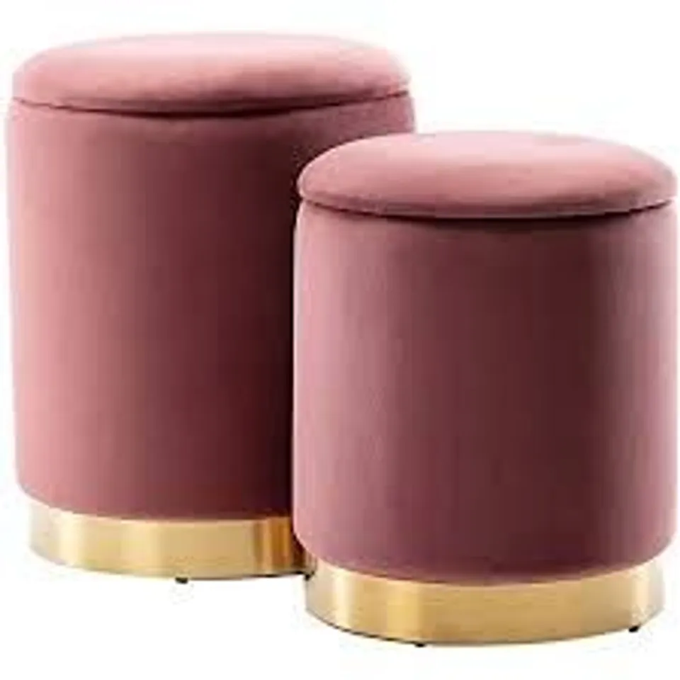 BOXED DESIGNER HEIDI PINK FABRIC SET OF STORAGE STOOLS (1BOX)