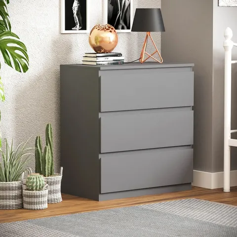 BOXED CUNHA 3 DRAWER 70CM W CHEST OF DRAWERS - GREY (1 BOX)