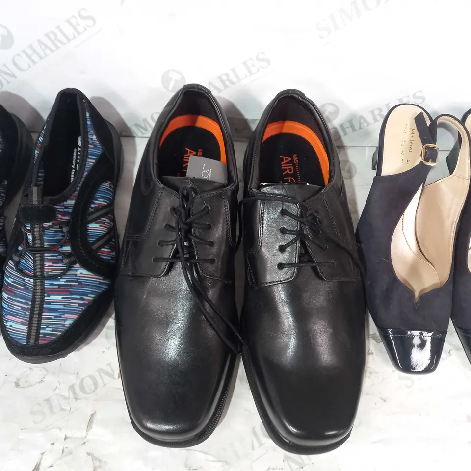 BOX OF APPROXIMATELY 15 ASSORTED PAIRS OF SHOES AND FOOTWEAR ITEMS IN VARIOUS STYLES AND SIZES TO INCLUDE M&S, JOHN LEWIS, PAVERS, ETC
