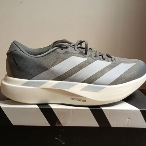 BOXED PAIR OF ADIZERO EVO SL M RUNNING SHOES – ADIDAS, GREY/WHITE, UK 9
