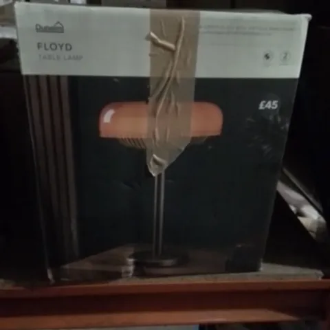 BOXED FLOYD TABLE LAMP ORANGE GLASS AND GREEN GLASS WITH BRASS PAINT