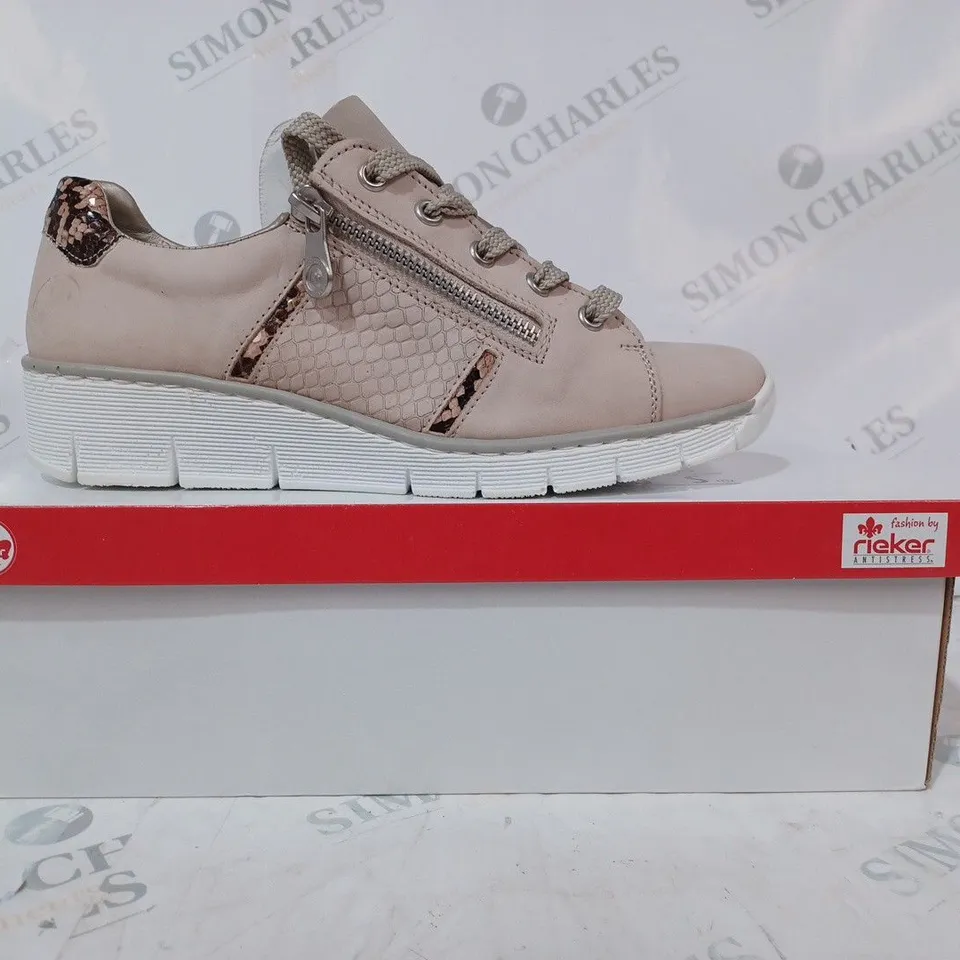 BOXED PAIR OF RIEKER TRAINERS IN TAUPE SIZE 6