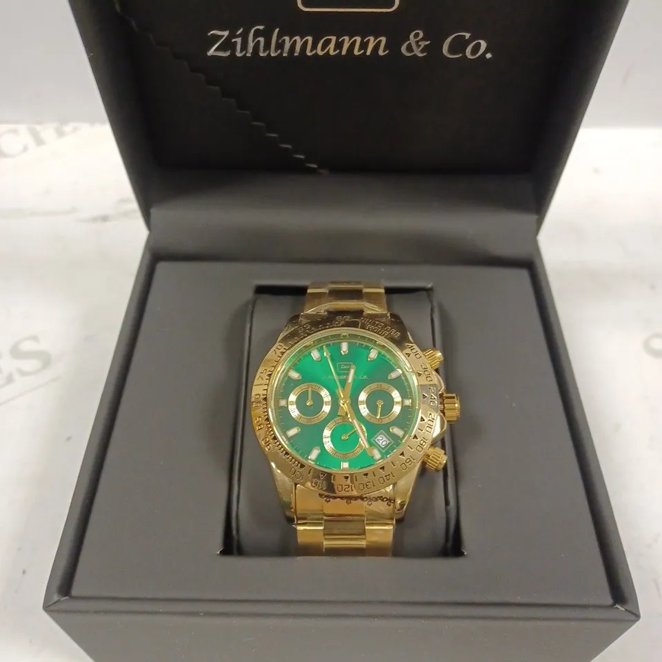 ZIHLMANN & CO TRIPLE GREEN DIAL BRACELET STRAP WRISTWATCH