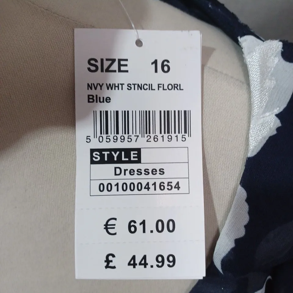 QUIZ NAVY & WHITE FLORAL WRAP DRESS - UK 16