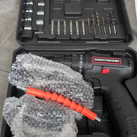 Cordless drill set with bit assortment in plastic case 