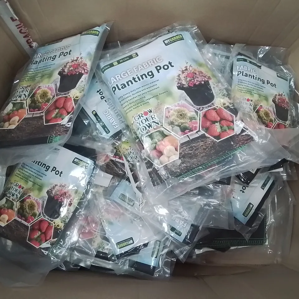 BOX CONTAINING A LARGE QUANTITY OF BRAND NEW MY GARDEN FABRIC PLANTING POTS