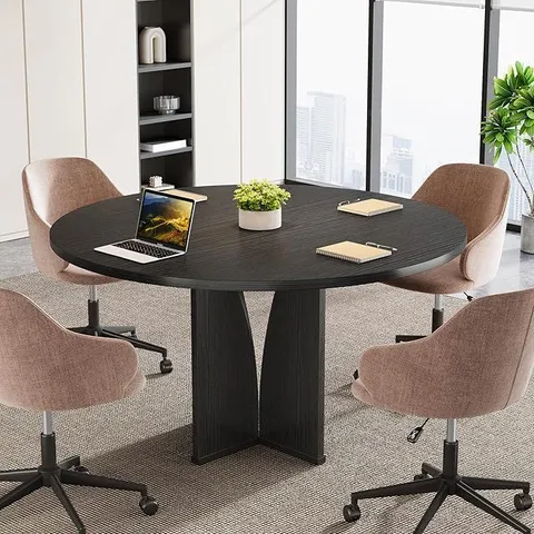 TRIBESIGNS 39" ROUND CONFERENCE TABLE FOR 4, MODERN ROUND MEETING TABLE WITH STURDY BASE, SMALL COMPACT CONFERENCE ROOM TABLES FOR OFFICE, TRAINING, OR NEGOTIATION (BLACK) (1BOX)