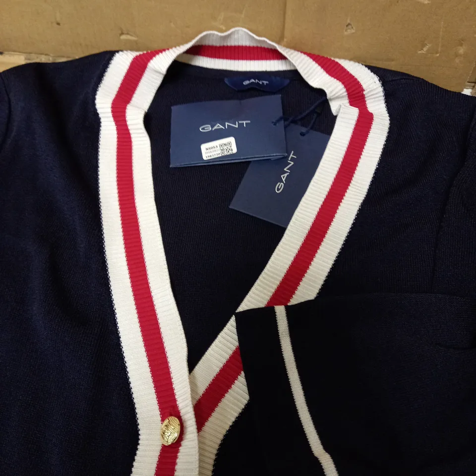 GANT LARGE STRIPE BORDER BUTTON DOWN CARDIGAN NAVY 