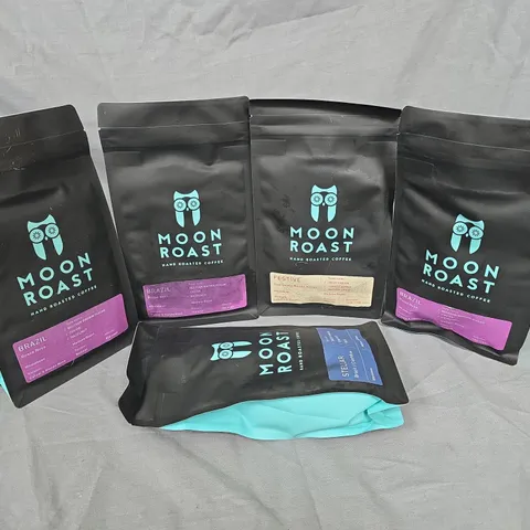 LOT OF 5 MOON ROAST 225G COFFEE PACKS - VARIOUS FLAVOURS
