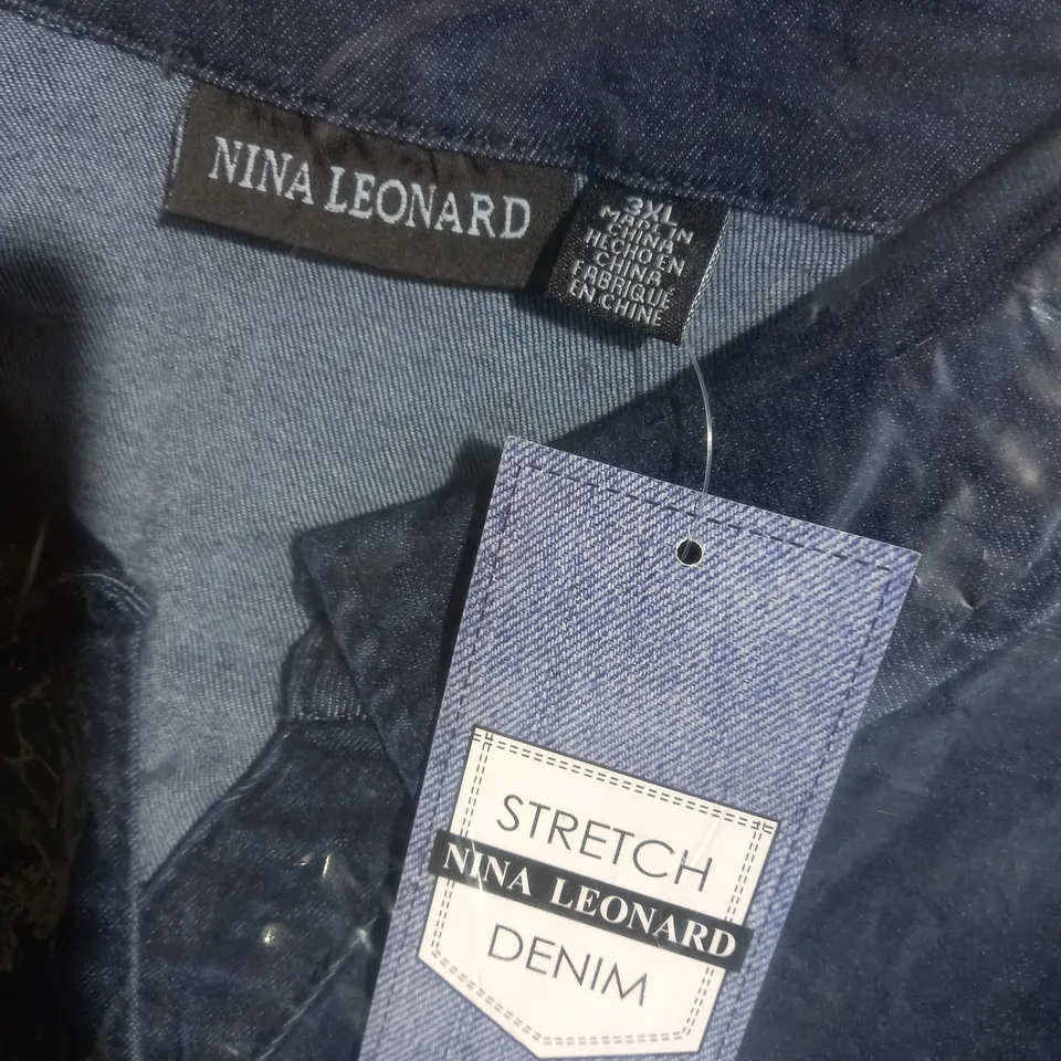 4 X BRAND NEW ELBOW SLEEVE BUTTON UP STRETCH DENIM DRESS BY NINA LEONARD INDIGO 3XL