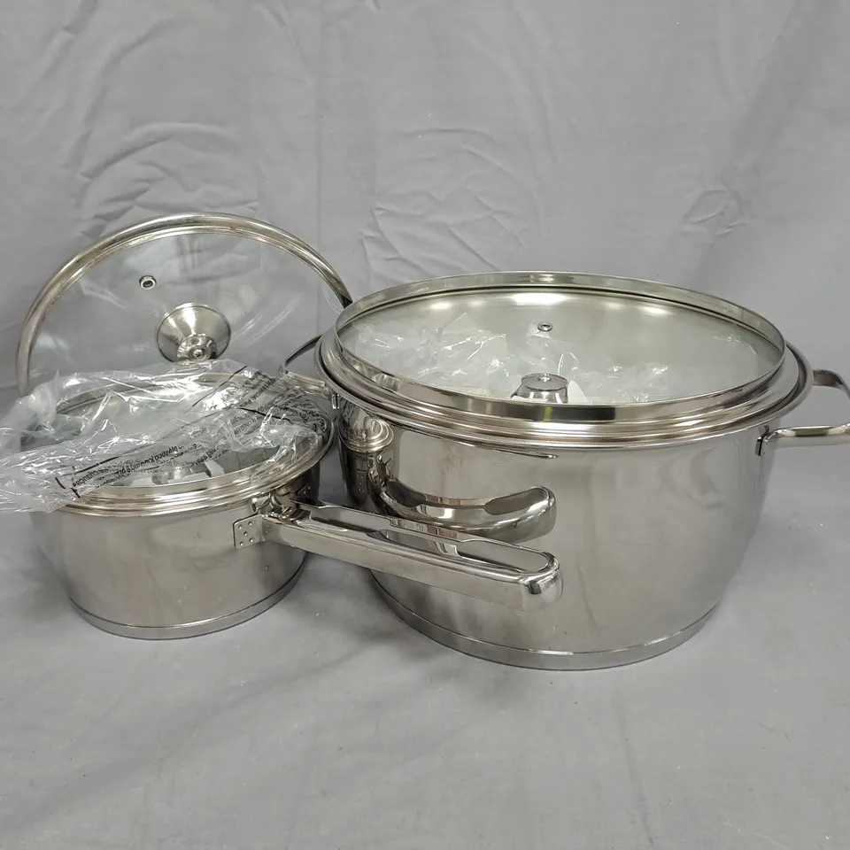 TRAMONTINA STAINLESS STEEL COOKWARE SET, 3-PIECE WITH GLASS LIDS