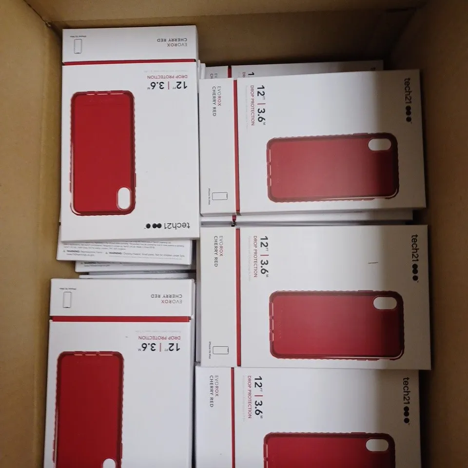 BOX OF 87 TECH21 CHERRY RED EVOROX PHONE PROTECTION CASES FOR IPHONE XS MAX
