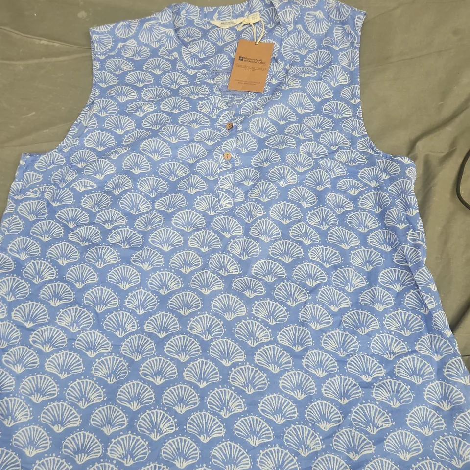 MOUNTAIN WAREHOUSE COUNTRY TO COAST WOMEN'S SLEEVELESS TOP – BLUE SEASHELL PRINT, UK 16