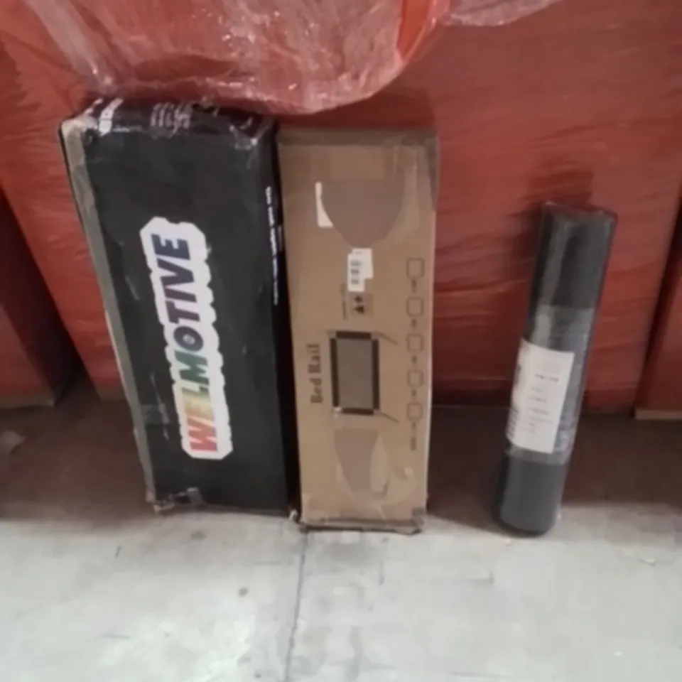 PALLET OF ASSORTED HOUSEHOLD GOODS AND PRODUCTS TO INCLUDE;CHAIR MAT,BED RAIL,KIDS SCOOTER