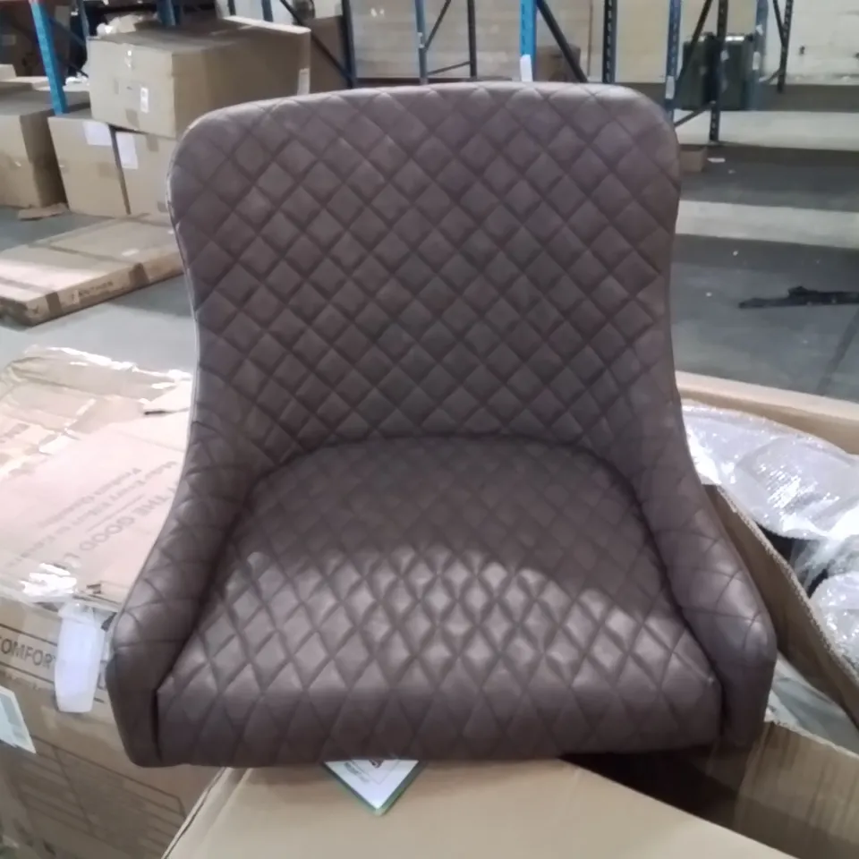 A BOXED PAIR OF BROWN FAUX LEATHER UPHOLSTERED SIDE/DINING CHAIRS