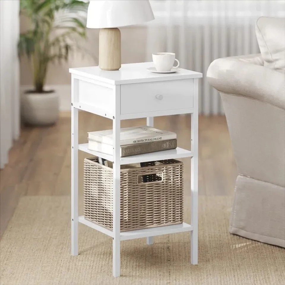 BOXED MAE 1 DRAWER BEDSIDE TABLE - WHITE (1 BOX)
