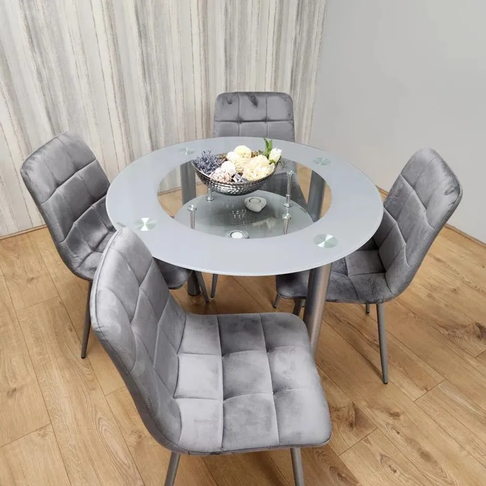 BOXED METTAWA 4-PERSON DINING SET - GREY (3 BOXES)