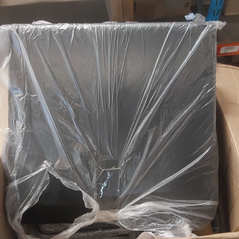 BOXED BLACK FAUX LEATHER UPHOLSTERED ARMCHAIR WITH METAL FRAME