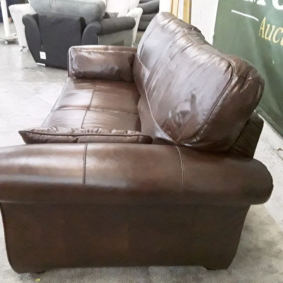 QUALITY DESIGNER VANTAGE 3 SEATER SOFA - BROWN LEATHER RRP £1399