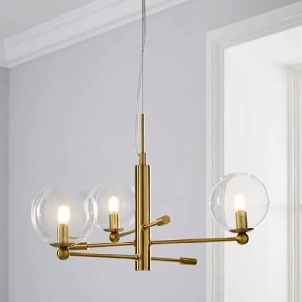 BOXED NOUR 3 LIGHT ANTIQUE BRASS SEMI FLUSH CEILING LIGHT