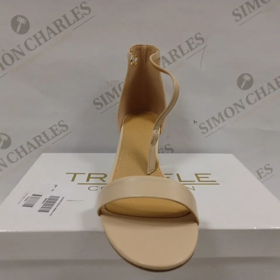 BOXED PAIR OF TRUFFLE BLOCKED HEEL NUDE SANDALS - SIZE 7