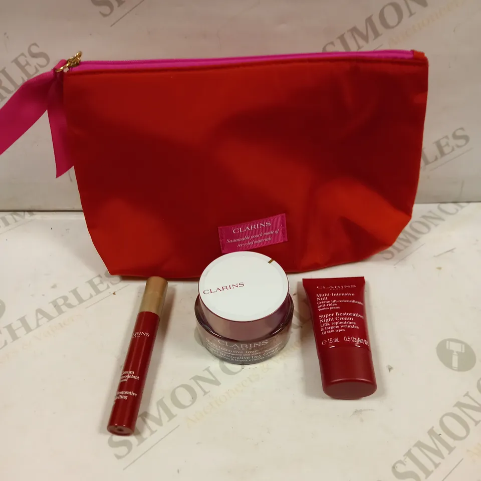 CLARINS SKIN CARE GIFT SET TO INCLUDE SUPER RESTORATIVE NIGHT CREAM, REMODELLING SERUM & RESTORATIVE DAY CREAM 