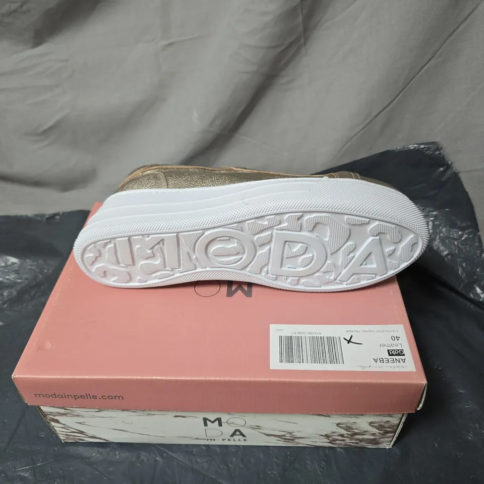 MODA IN PELLE WOMEN'S METALLIC GOLD SLIP-ON TRAINERS – BOXED SIZE 40