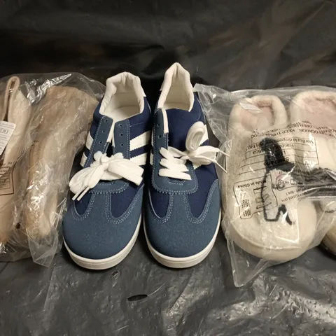 BOX OF APPROXIMATELY 15 ASSORTED PAIRS OF SHOES AND FOOTWEAR ITEMS IN VARIOUS COLOURS, STYLES, AND SIZES - COLLECTION ONLY