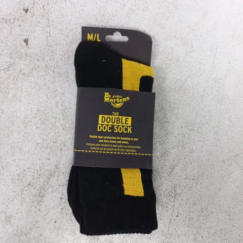 DR MARTENS THE DOUBLE DOC SOCKS (1 PAIR) IN BLACK/YELLOW SIZE M/L