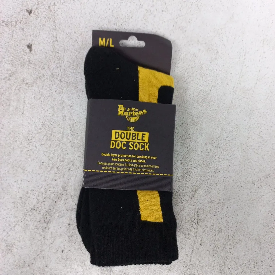 DR MARTENS THE DOUBLE DOC SOCKS (1 PAIR) IN BLACK/YELLOW SIZE M/L