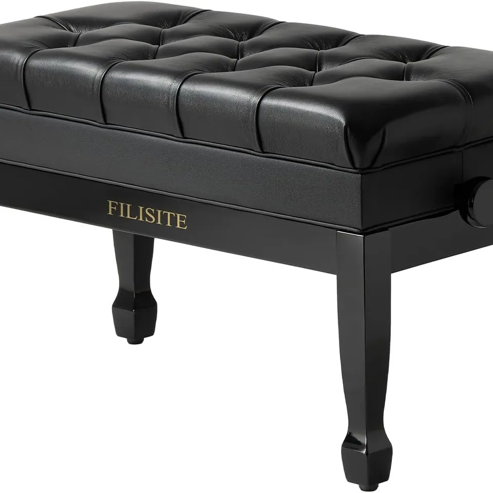 BOXED GENUINE LEATHER PIANO BENCH,DUET PIANO BENCH WITH STORAGE,