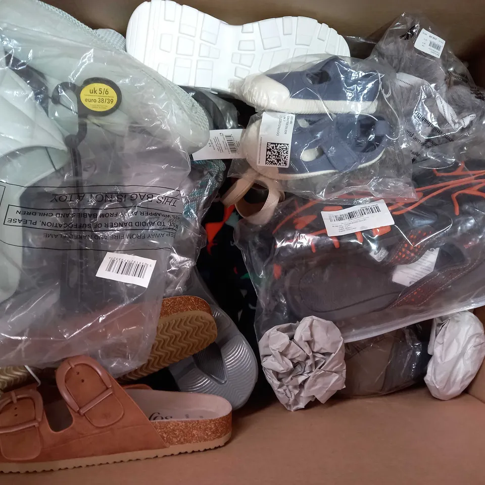 BOX OF APPROXIMATELY 15 ASSORTED PAIRS OF SHOES AND FOOTWEAR ITEMS IN VARIOUS STYLES AND SIZES TO INCLUDE CAVANI, EVANS, ELLA, ETC