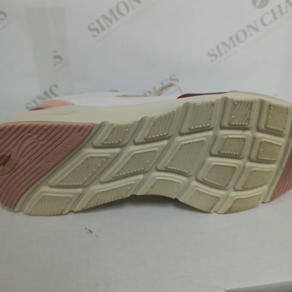BOXED PAIR OF SKECHERS AIR COURT TRAINERS IN PINK & WHITE SIZE 6.5