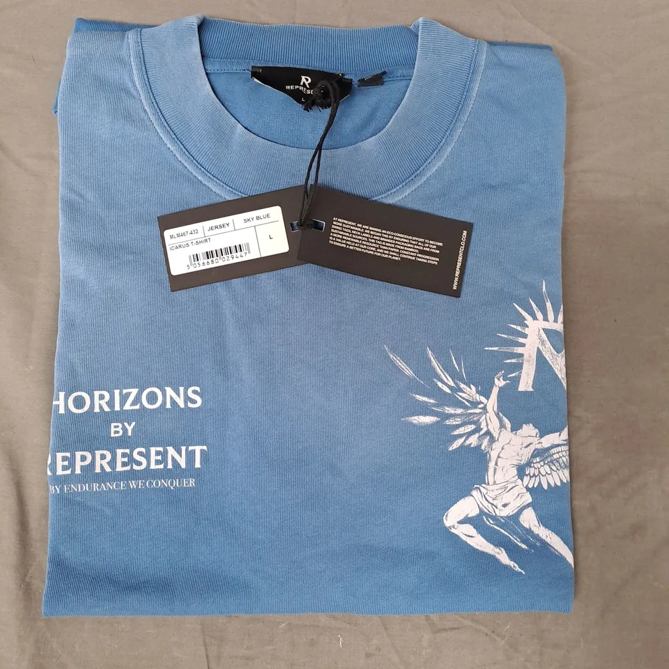 REPRESENT ICARUS T-SHIRT IN SKY BLUE SIZE LARGE