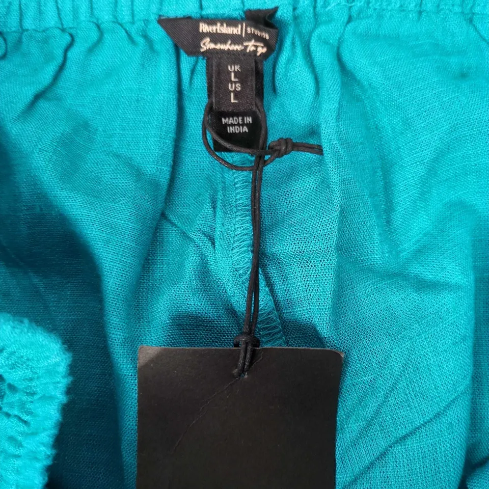 RIVER ISLAND STUDIOS TURQUOISE DRAWSTRING SHORTS – UK L