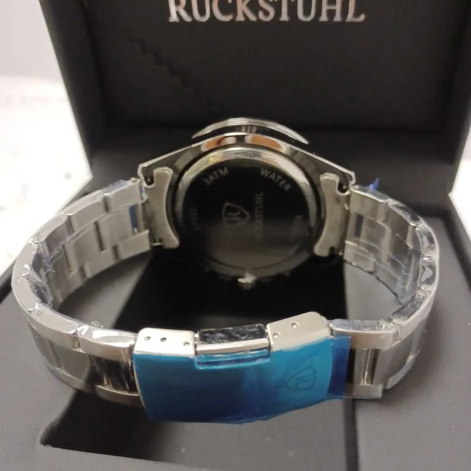 RUCKSTUHL CHRONOGRAPH BLUE TRIPLE DIAL BRACELET STRAP WRISTWATCH