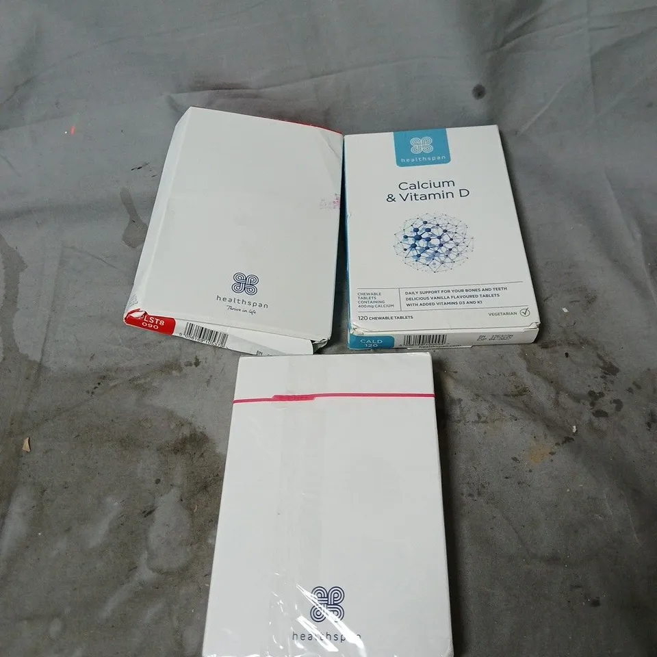 3 X HEALTHSPAN PRODUCTS: CALCIUM AND VITAMIN D, HAIR AND NAIL STRENGTHENER, PLANT STEROLS