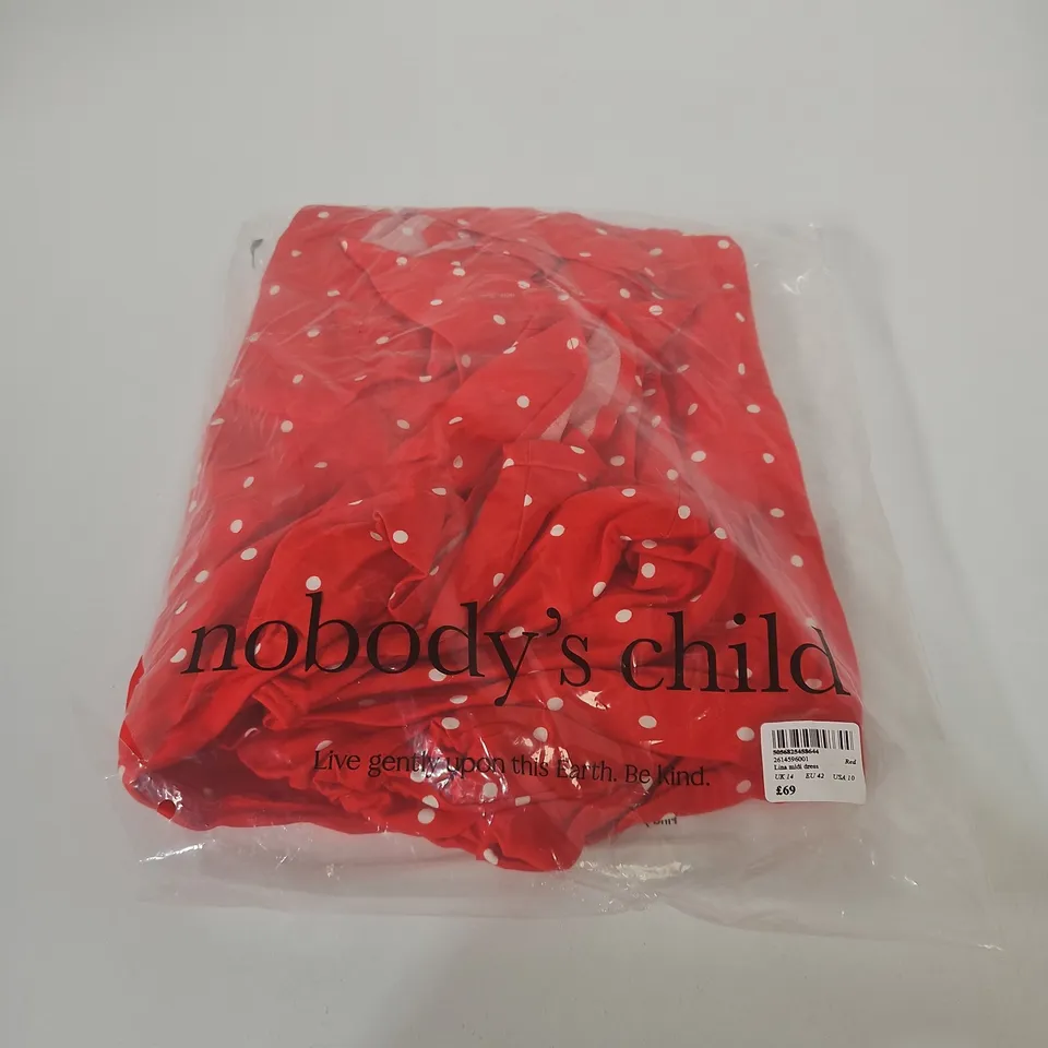NOBODY'S CHILD LINA MIDI DRESS – RED WITH WHITE POLKA DOTS, UK 14