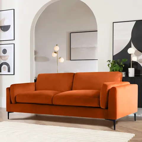 BOXED LUCIA 3 SEATER SOFA, BURNT ORANGE HOUSE VELVET (1 BOX)
